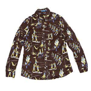 J. McLaughlin Brown Lois Button-Up Printed Shirt Womens Long Sleeve Size Small S